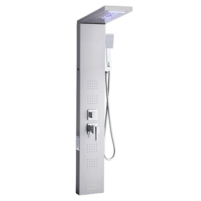 135 Cm Hohe Duschsäule Aus Edelstahl Mit Regen- Und Wasserfallduschkopf, Led-beleuchtung, 5-funktions-mischbatterie Und Massagesystem