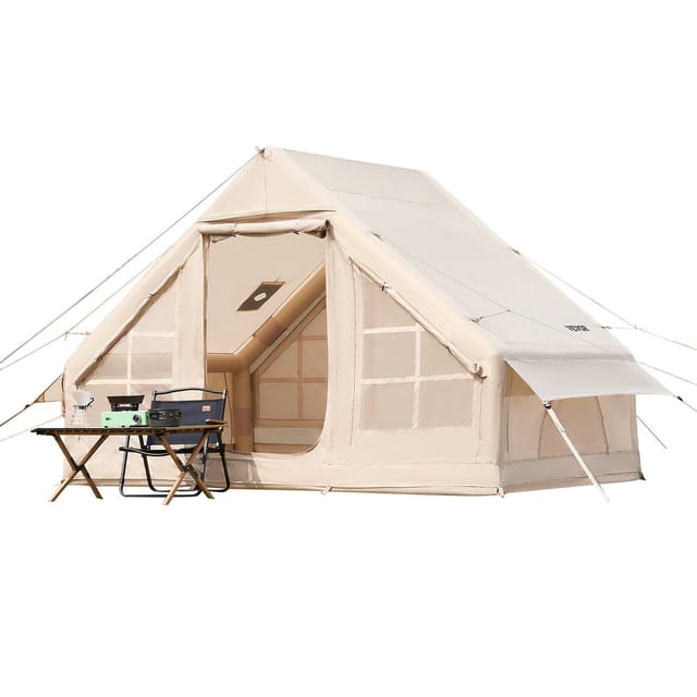 Aufblasbares Campingzelt Für 3 Bis 5 Personen, Einfacher Aufbau Mit Handpumpe, 300d Oxford-gewebe, Für Alle Vier Jahreszeiten Geeignet, 2 Türen Und Fenster