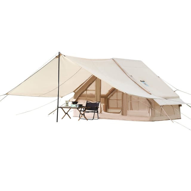 Aufblasbares 4-jahreszeiten-campingzelt Für 3 Bis 5 Personen Mit Vordach, 2 Türen, 2 Fenstern, Handpumpe Und Aufbewahrungstasche