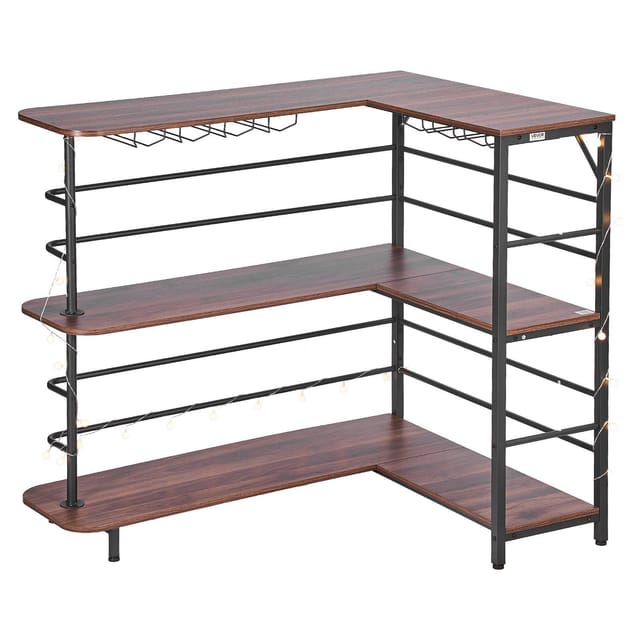 Eckbarschrank, Weinkeller Mit 3 Regalböden, Led-beleuchtung, Walnuss-finish, Metall, Verstellbare Füße, Küche, Wohnzimmer, Keller, Gesellig