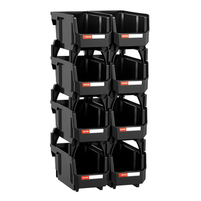 Stapelbare Aufbewahrungsboxen Aus Kunststoff, 27,6 X 14 X 13 Cm, 8er-set, Behälter Zur Organisation Von Büro, Garage Und Zubehör, Schwarz