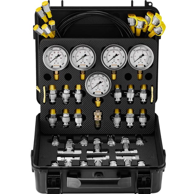 Hydraulikdruckprüfset 10–600 Bar Mit 5 Manometern, 13 Anschlüssen, 14 T-stücken Und 5 Schläuchen, Inklusive Tragetasche