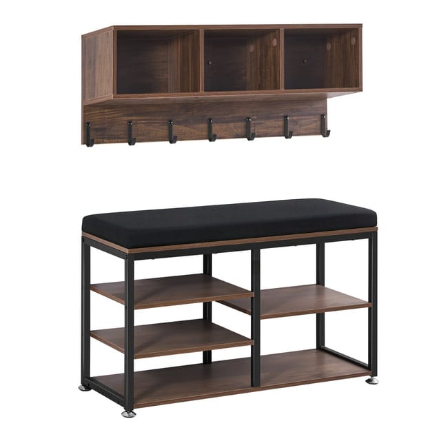 Rustikale 3-in-1-garderobe Aus Stahl Mit Integrierter Schuhbank Und Stauraum, Für Eingangsbereich, Schlafzimmer, Büro