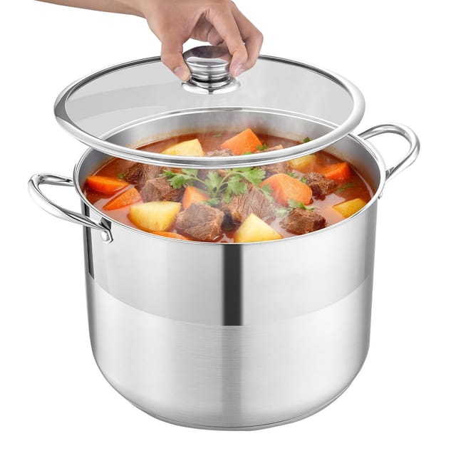 15,1-liter-edelstahl-kochtopf Mit Glasdeckel, Frei Von Pfoa Und Pfas, Geeignet Für Gas-, Induktions- Und Elektroherde, Für Suppen, Eintöpfe Und Pasta.