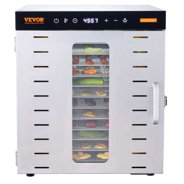 Dörrgerät Aus Edelstahl Mit 10 Einschüben, 1000 W, Zum Trocknen Von Fleisch Und Obst, Garantierte Präzision