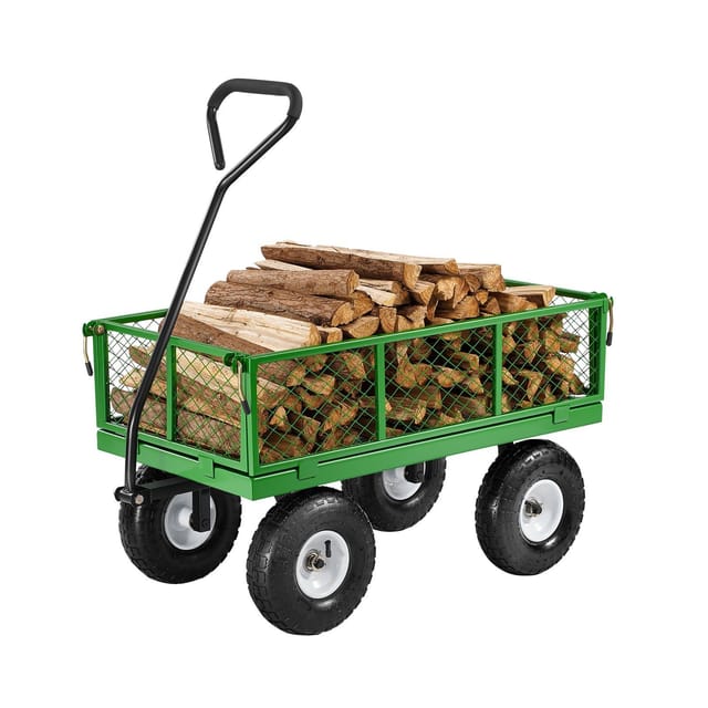680 Pfund Schwerer Gartenwagen Aus Metall Mit Rädern, Robuster Konstruktion, Abnehmbaren Seitenwänden Aus Netzgewebe, 10-zoll-reifen Und Griff