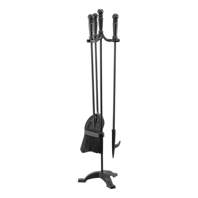 4-teiliges Kaminbesteck-set, Bestehend Aus Einem Dreibeinigen Ständer, Einer Ascheschaufel, Einer Bürste Und Einem Schmiedeeisernen Schürhaken.
