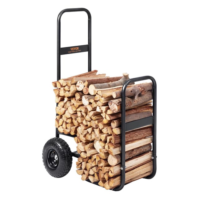 Schwerlast-holztransportwagen, 113,4 Kg Tragkraft, Gummiräder, Stahlträger Für Kamin Und Feuerstelle, Schwarz