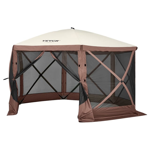 Faltpavillon 3,8 X 3,8 M Mit Moskitonetz Und Abnehmbaren Windschutzwänden, Schnell Aufzubauen, Braun