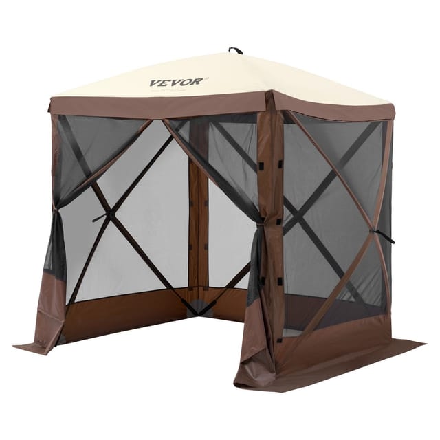 Faltbarer Pavillon 1,8 X 1,8 M Mit Moskitonetz Und 4 Abnehmbaren Seitenwänden, Schnell Aufzubauen, Braun, Ideal Für Den Außenbereich