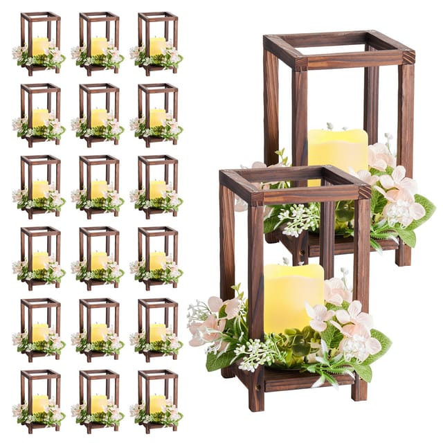 Hochzeitstischdekorationen Mit Laternen, 20 Sets À 60 Stück, Kerzenhalter Aus Holz, Led-kerze Und Blumenkranz