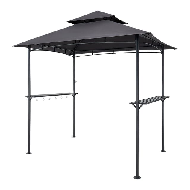 Grillpavillon 2,43 X 1,5 M Mit Zweistufigem Stahldach, 2 Ablagen Und 8 Haken, Ideal Für Garten Und Terrasse
