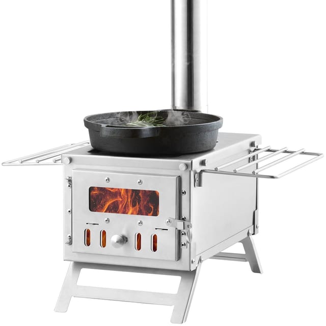 Tragbarer Edelstahl-holzofen Für Campingzelte, 80 Zoll (203,20 Cm), Mit Kamin Und Handschuhen, Zum Kochen Und Heizen Im Freien.