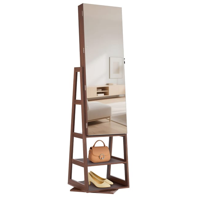 360° Drehbarer Schmuckschrank, 1550 Mm Hoch, Ganzkörperspiegel, Abschließbar, Aus Holz