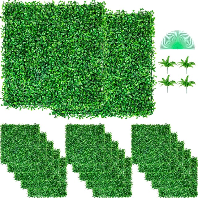Set Mit 48 Uv-behandelten Künstlichen Buchsbaumpaneelen, Gartendekoration, Sichtschutzzaun, Kunstrasen-dekor 10 X 10