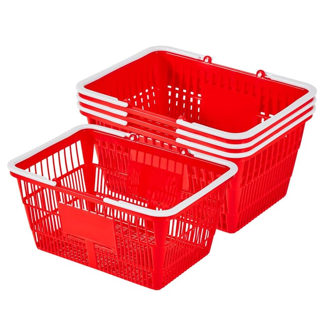 Einkaufskörbe, 4er-set, 21 L Pe-kunststoff, Stapelbar, Griffe, Feinmaschig, 9,07 Kg, Für Lebensmittel, Rot, Einfache Montage