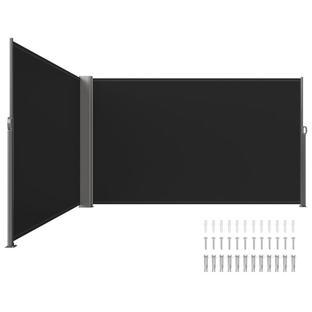 Ausziehbare Seitenmarkise Aus Aluminium, 180 X 600 Cm, Verdunkelungsrollo, 280 G/m² Polyester, Wasserdicht, Uv-schutz 30, Schwarzes Sonnensegel Für Die Terrasse