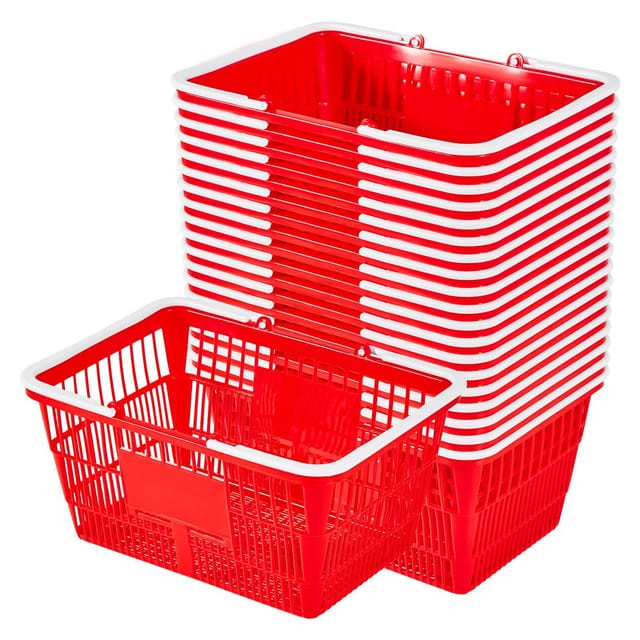 Einkaufskörbe, 20er-set, 21 L, Stapelbar, Pe-kunststoff, Mit Griffen, Feinmaschig, 9,07 Kg, Für Lebensmittel, Modernes Rotes Design
