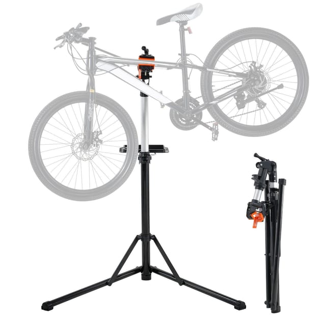 Klappbarer Fahrradreparaturständer Aus Aluminium, 30 Kg Tragkraft, Verstellbare Werkbank Mit Teleskoparm Und Magnetischer Ablage
