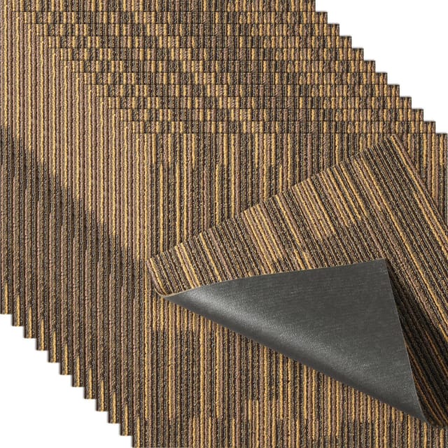 Wiederverwendbare Teppichfliesen 50 X 50 Cm Mit Integrierter Polsterung, Einfach Zu Verlegen, Für Schlaf- Und Wohnzimmer, 12er-packung, Braun