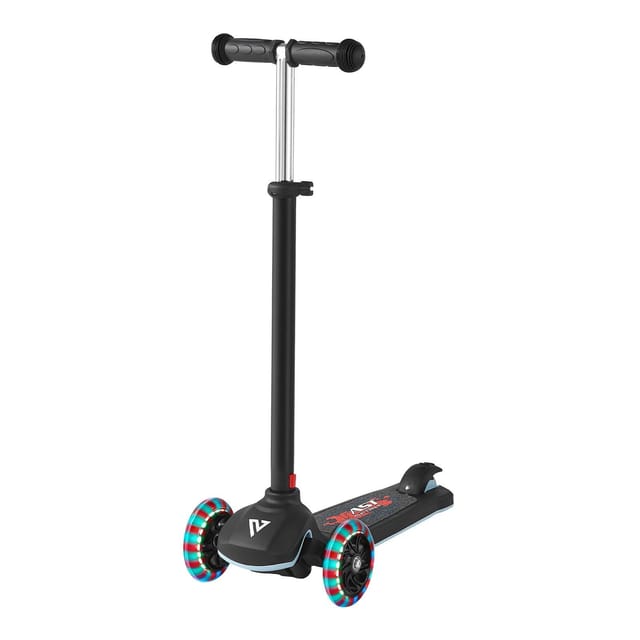 Roller Für Kinder Ab 3 Jahren, 3 Leuchträder, Verstellbarer Lenker, Rutschfestes Aluminiumdeck, 74,8 Kg, Schwarz, Ergonomisches Design