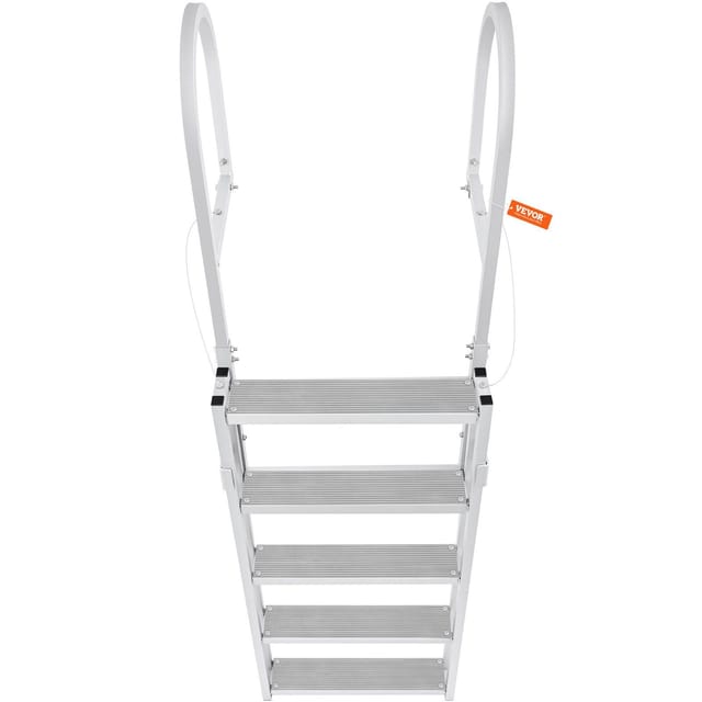5-stufige, Ausziehbare Pontonleiter Aus Aluminium, Tragfähigkeit 159 Kg, Höhenverstellbar Von 170 Bis 200 Cm, Rutschfeste Stufen Für See Und