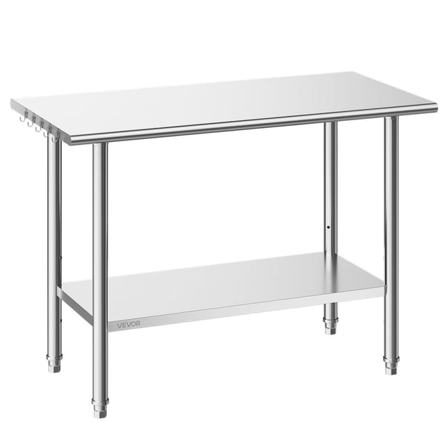 Arbeitstisch Aus Edelstahl, 61 X 122 Cm, Arbeitsfläche Für Die Lebensmittelzubereitung, Professionelle Küchenstation Mit Verstellbarem Regal, Für Restaurants Und Werkstätten