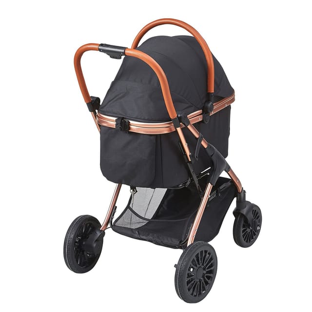 Hundebuggy Mit 4 Schwenkrädern Und Bremsen, 29,9 Kg, Abnehmbarer Tasche, Aufbewahrungskorb Und Kissen, Für Kleine Bis Mittelgroße Hunde, Schwarz