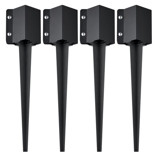 Zaunankerpfosten, 4er-set, 24 X 4 X 4 Zoll, 3,5 X 3,5 Zoll Innendurchmesser, Schwarz Beschichtetes Metall