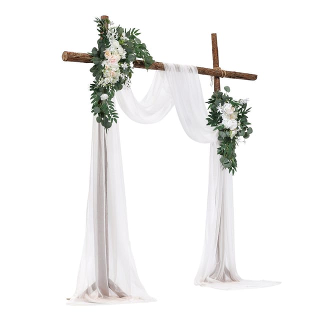 Künstlicher Blumenbogen, Weiß, 4-teiliges Set, 2 Blumenarrangements, 2 Schleier, Dekoration F ür Zeremonie Und Empfang