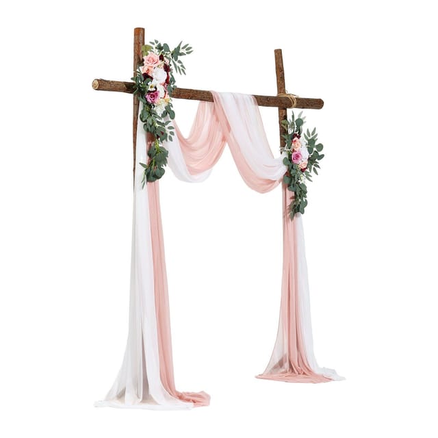 Künstlicher Rosa Hochzeitsbogen-bausatz Mit Blumen, 4-teilig, 2 Blumenarrangements, 2 Schleiern, Zeremoniendekoration, Optimierte Leistung