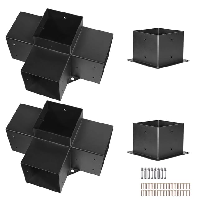 4-wege-befestigungsset Für Pergolen, 6 X 6 Zoll, 2er-set, Innenmaße 142 X 142 Mm, Robuster Stahl, Schwarz