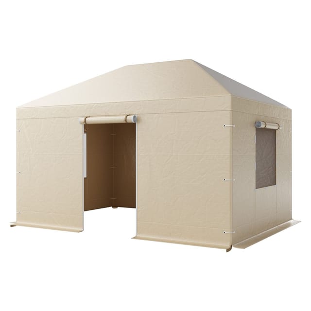 Winterlager-pavillon 3,08 X 4,39 M Mit Wänden Und Fenstern, Hochdichtes Pe, Geschlossener Unterstand