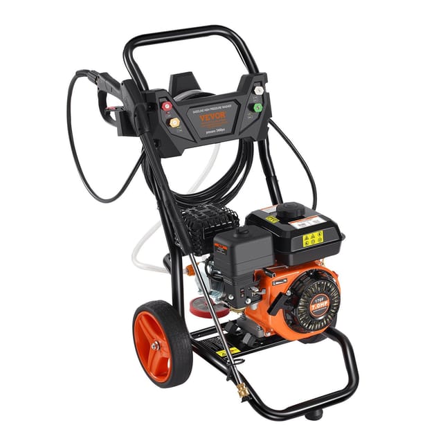 Benzin-hochdruckreiniger Mit 3400 Psi Und 2,6 Gpm Fördermenge, Inklusive Aluminiumpumpe, Pistole, Lanze Und 5 Düsen, Ideal Für Autos Und Außenflächen.