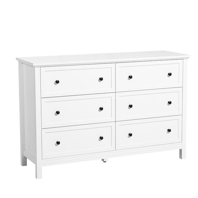 Holzkommode Mit 6 Schubladen, Auszugsschienen Und Kippsicherung, Minimalistischer Retro-stil, Stauraum Für Wohnzimmer, Flur, Schlafzimmer, Weiß