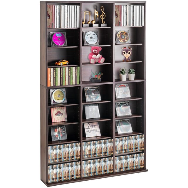 Multimedia-aufbewahrungseinheit, 9-stufiges Dvd-regal Für 756 Cds, Verstellbare Cd-regale, 27 Fächer, Schützt Und Organisiert Musik, Filme, Videospiele, Sammlungen, Espresso