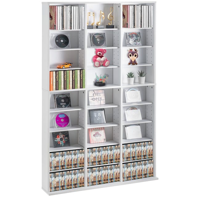 Multimedia-aufbewahrungseinheit, 9-stufiges Dvd-regal Für 756 Cds, Verstellbare Cd-ablagen, 27 Fächer, Schützt Und Organisiert Musik, Filme, Videospiele Und Sammlungen, Weiß