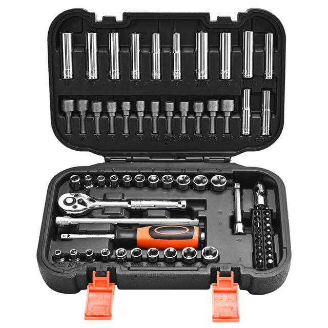 70-teiliger Steckschlüsselsatz, 6,4-mm-ratschenschlüssel, Sae- Und Metrische Größen, Lange Und Kurze Steckschlüssel, Mechanikerset Mit Bits, Zubehör Und Koffer, Cr-v-stahl, Für Die Autoreparatur