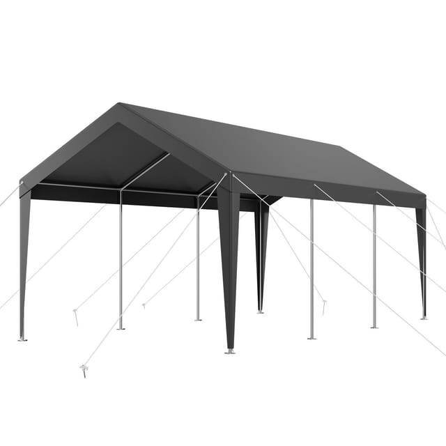 3 X 6 M Carport, Unterstand, Robuster, Verzinkter, Mobiler Unterstand, Uv-beständig Und Wasserdicht, Ganzjähriger Schutz Für Autos, Boote Und Motorräder, Grau