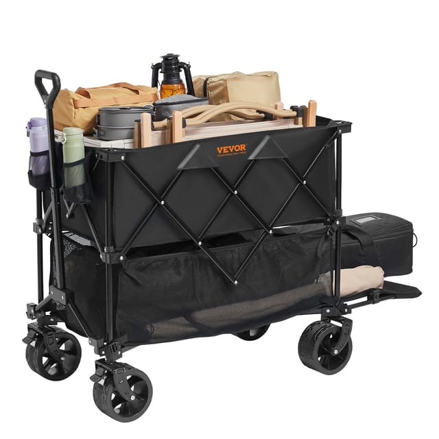 400-liter-geländewagen, Faltbar, 2 Ebenen, Robust, 204 Kg Tragkraft, Ideal Für Camping, Einkaufen Und Gartenarbeit, 132 Cm Ausziehfunktion