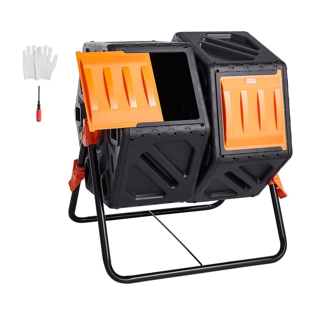 140,1-liter-doppelkammer-drehkomposter, Stahl, Bpa-frei, Ideal Für Garten, Küche Und Außenbereich, Mit Schiebetüren