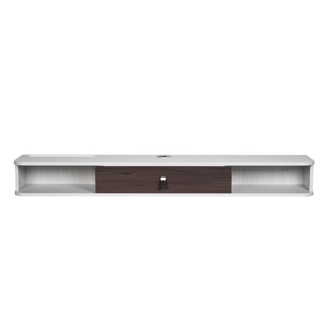 Wandmontiertes Tv-möbel, 140 Cm, Wandmontiertes Multimedia-center Mit Kabelmanagement, Modernes Wandmontiertes Tv-regal Mit Ablagefläche, Konsole Für Dvd-player Und Set-top-box, Weiß