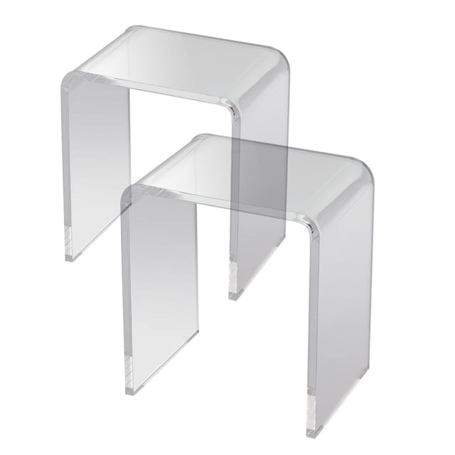 Set Aus 2 C-förmigen Beistelltischen Aus Transparentem Acryl Mit Lucite-platten Für Getränke Und Snacks, Wohnzimmer Oder Büro
