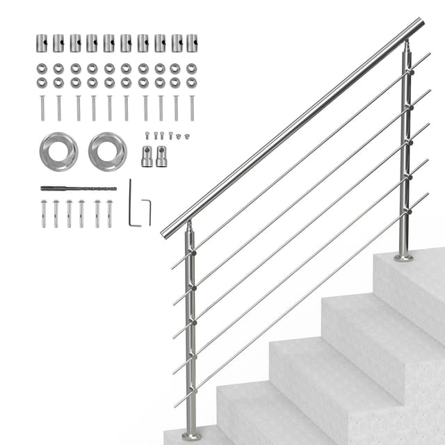 Treppengeländer-set Für Den Außenbereich, 5 Pfosten, 150 Cm, Edelstahl, Doppelsäule, Für Veranda, Terrasse