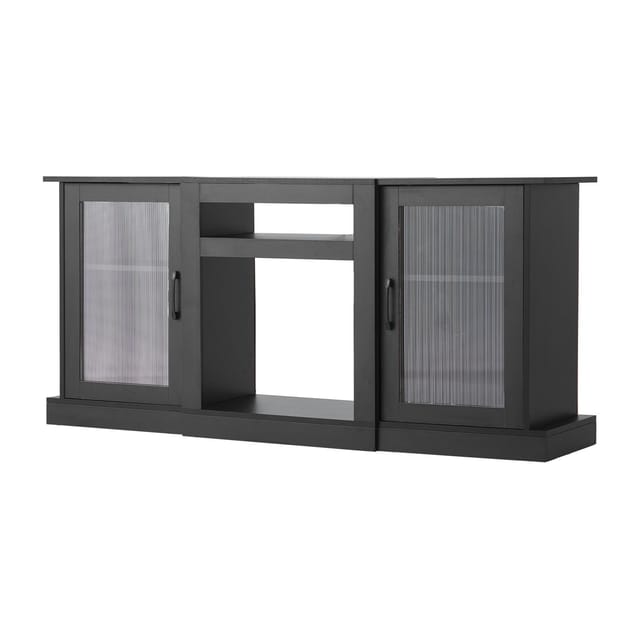 Tv-ständer Für Fernseher Bis 1651 Mm Breite Mit Lichtleiste, Glastüren, Verstellbaren Einlegeböden, Konsole Für Wohn- Oder Schlafzimmer, Schwarz