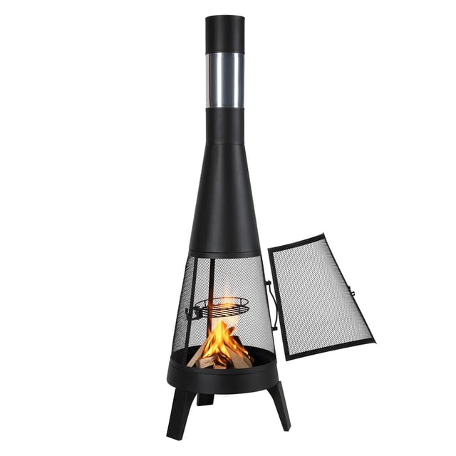 Der 50 Cm Große, Konische Holzofen Für Den Außenbereich Mit Rost Und Rostfreiem Deckel Sorgt Für Eine Behagliche Atmosphäre Auf Der Terrasse Und Im Garten.