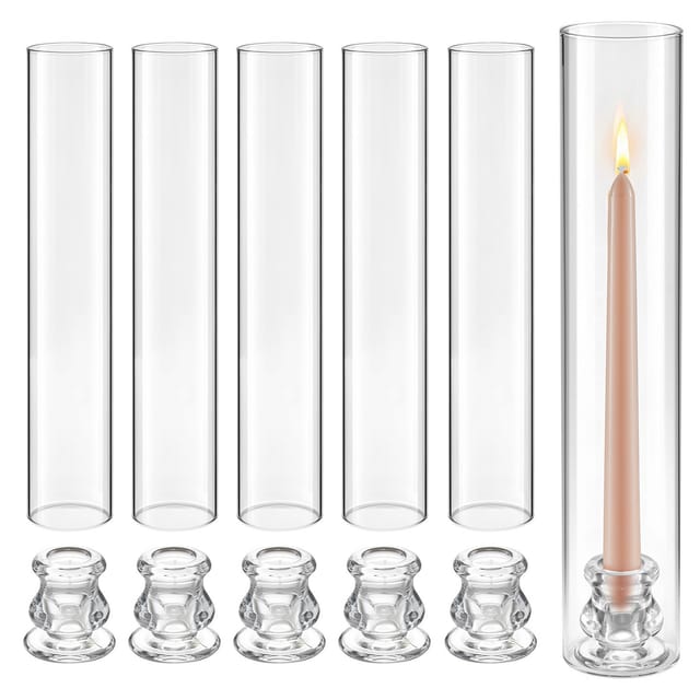 Set Mit 24 Zylindrischen Kerzenhaltern, 65 X 350 Mm, Klares Borosilikatglas, Windfest, Für Hochzeiten Und Partys
