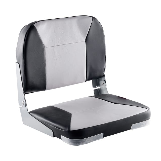 Klappbarer Bootssitz Mit Niedriger Rückenlehne, Dicker Schaumstoffpolsterung, Wasserdichtem Pvc-kunstleder, Aluminiumscharnieren, Zum Angeln Und Segeln, Schwarz Und Grau