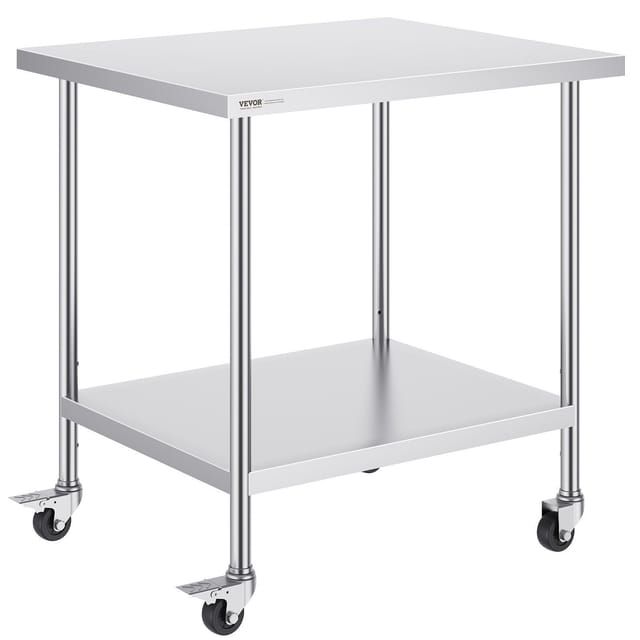 Arbeitstisch Aus Edelstahl, 30 X 18 X 38 Zoll, Mit 4 Rollen, Höhenverstellbar, Stabiler Tisch Für Die Professionelle Küche