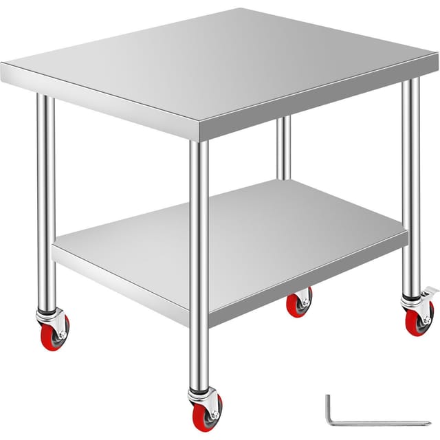 Arbeitstisch Aus Edelstahl, 91 X 76 X 86 Cm, 318 Kg, 4 Rollen, Höhenverstellbar, Profiküche